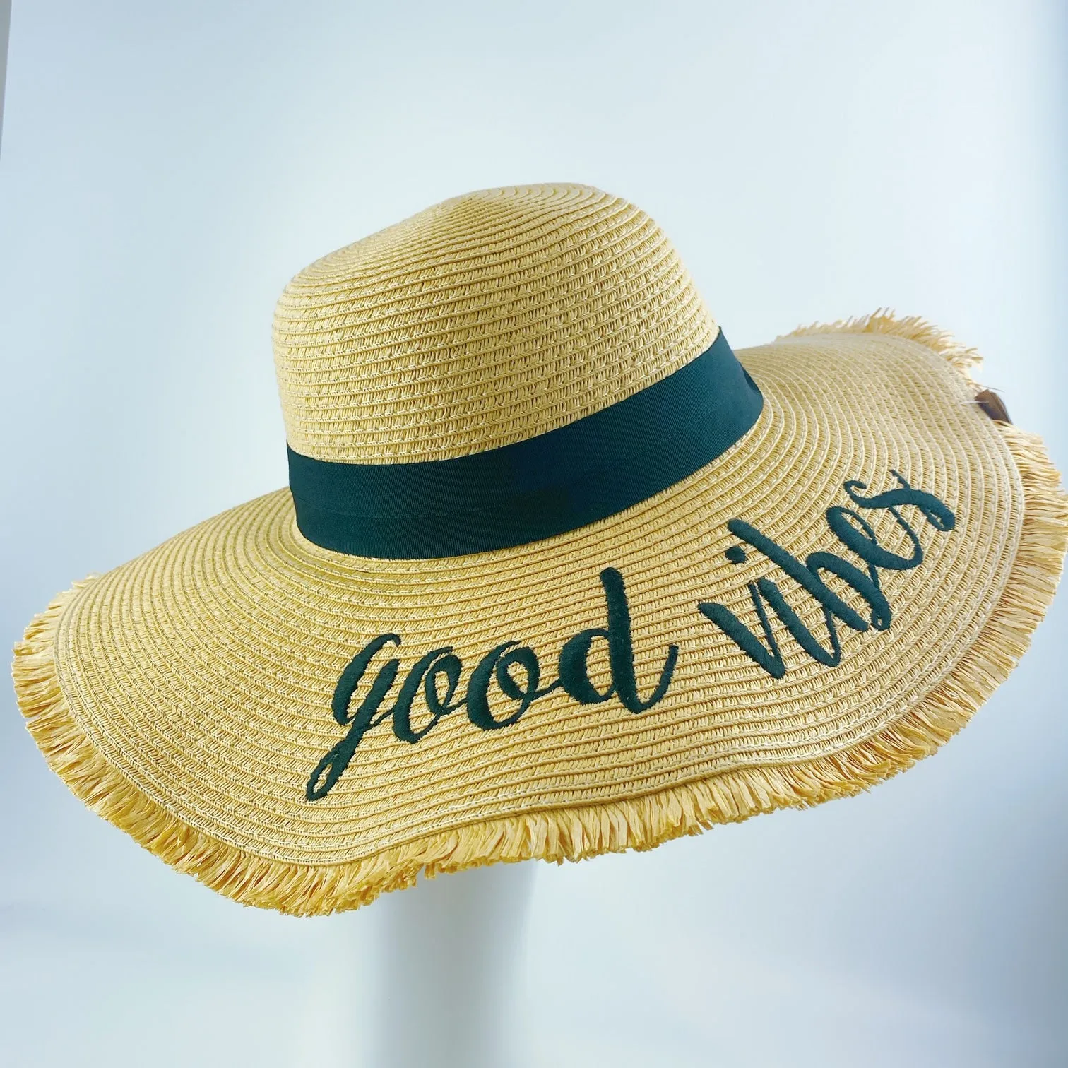 C.C Embroidered Sun Hat - Good Vibe Straw Hat