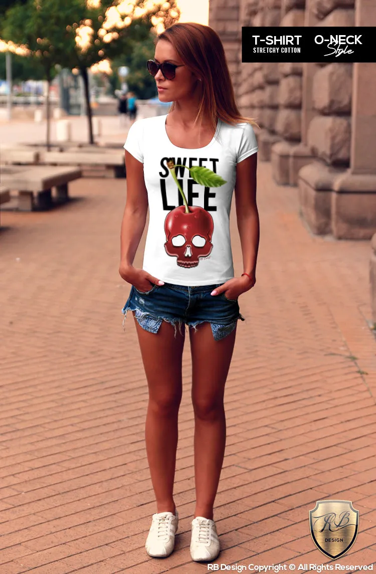 Cherry Skull Womens T-shirt Fun Sweet Life Ladies RB Design  Tank Top WD156