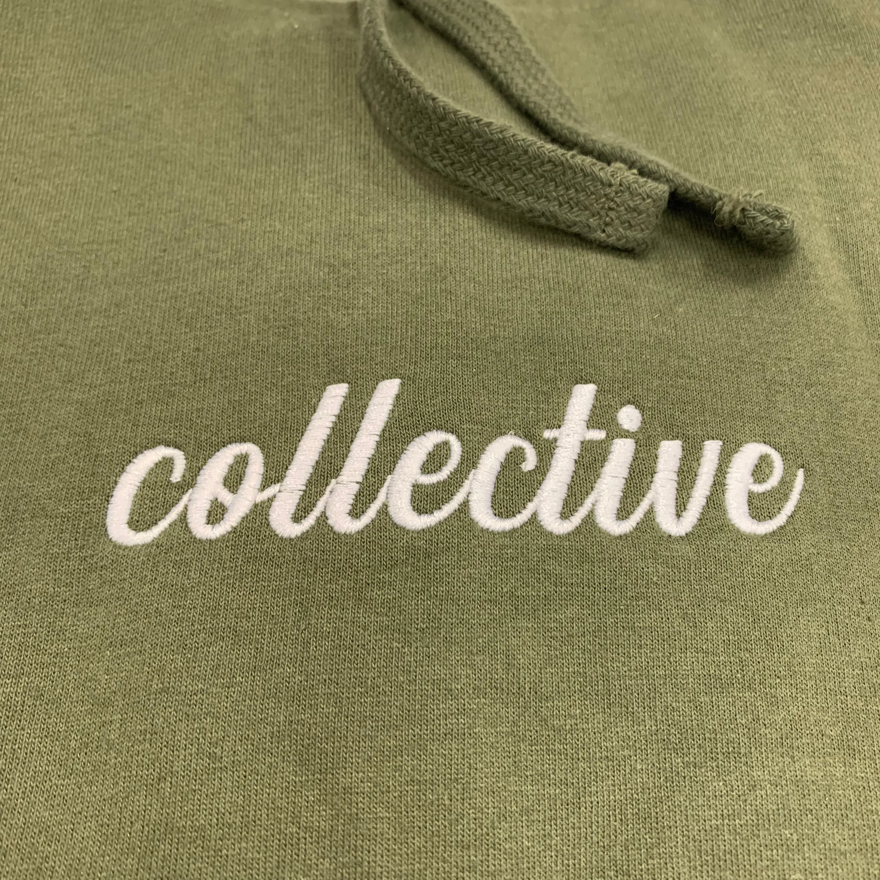 Collective Expectations Embroidered Olive Pullover Hoodie Sweater