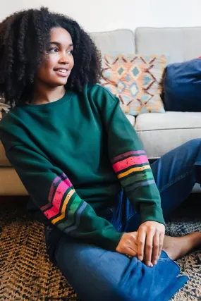 Eadie Relaxed Sweatshirt - Dark Green, Sleeve Stripes