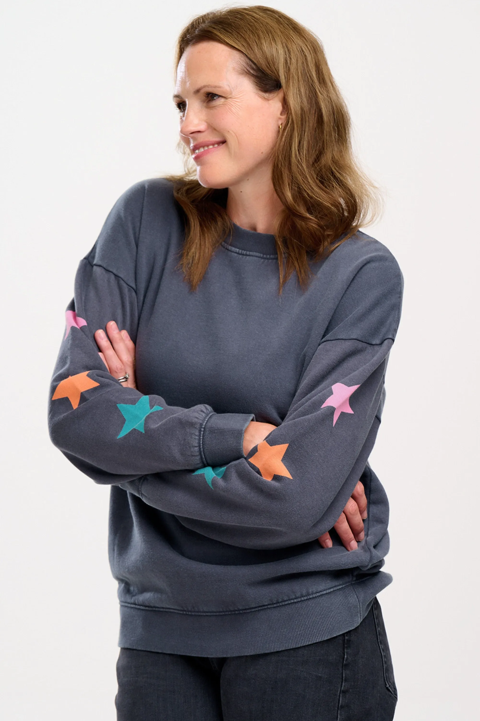 Eadie Relaxed Sweatshirt - Washed Charcoal, Star Sleeve