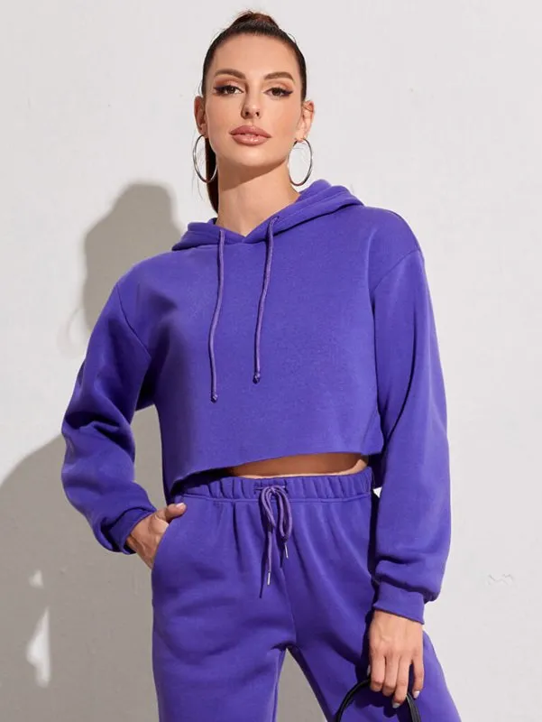 Fleece Solid Color Short Navel-Exposed Hooded