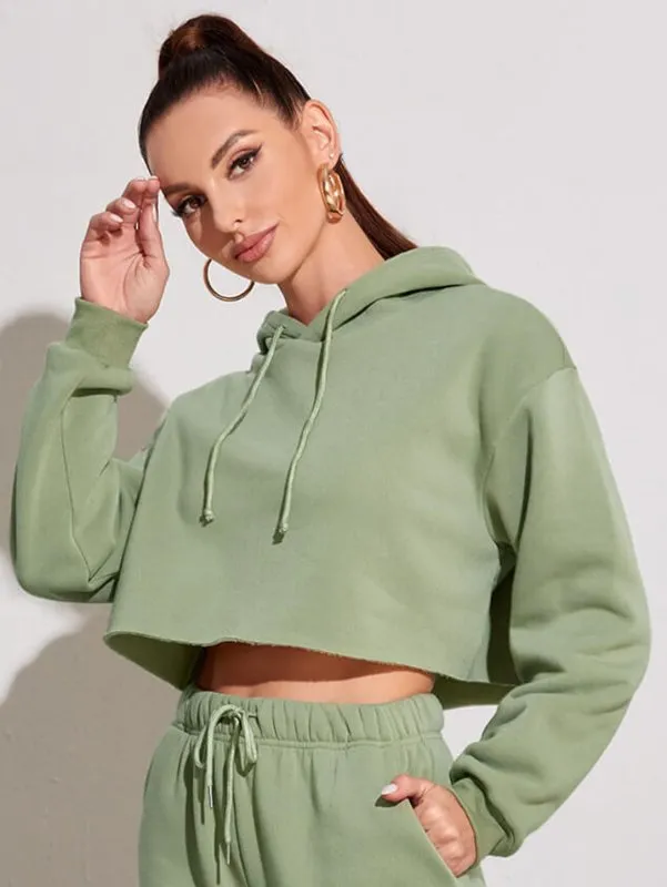 Fleece Solid Color Short Navel-Exposed Hooded