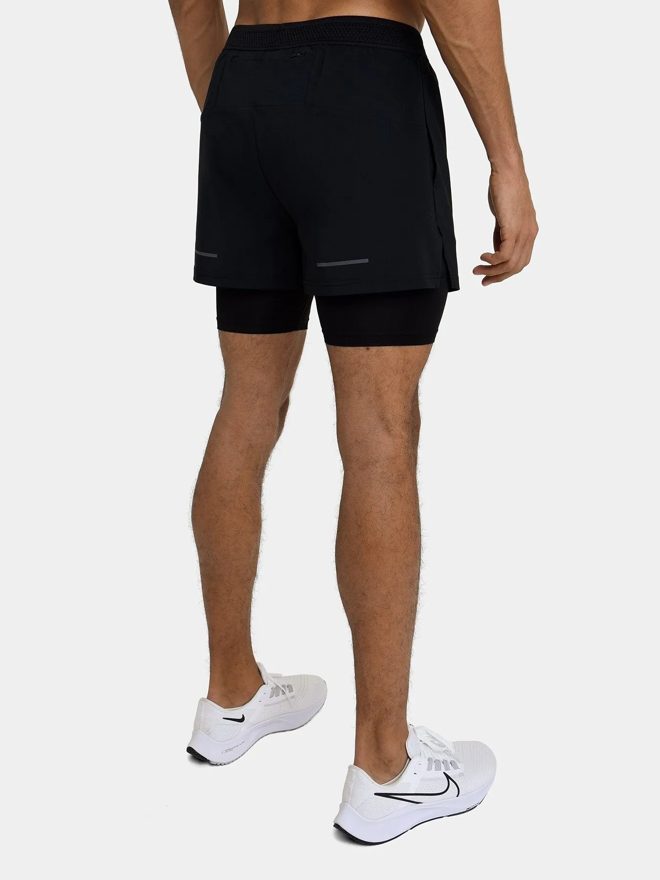 Flyweight 2-in-1 Running Short For Men With Side & Back Zip Pockets & Internal Compression Lining With Pocket