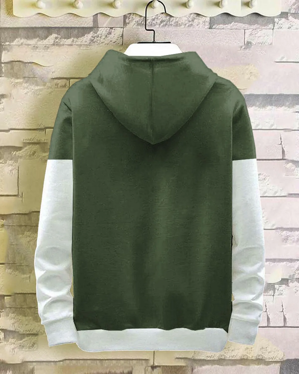 Full Sleeve Printed Men Olive Green White Sweatshirt