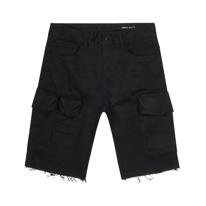 Garment Washed Twill Cargo Shorts - Black