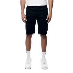 Garment Washed Twill Cargo Shorts - Black