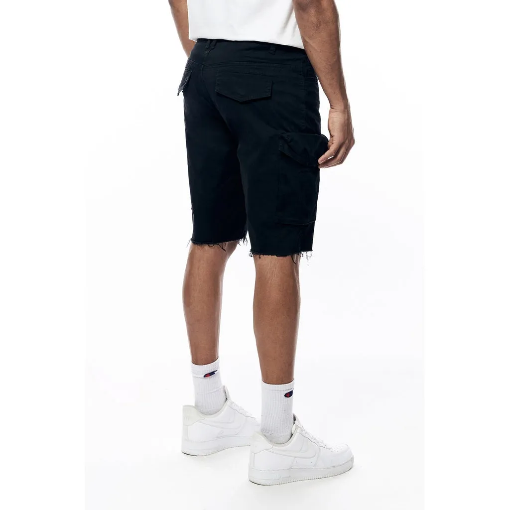 Garment Washed Twill Cargo Shorts - Black