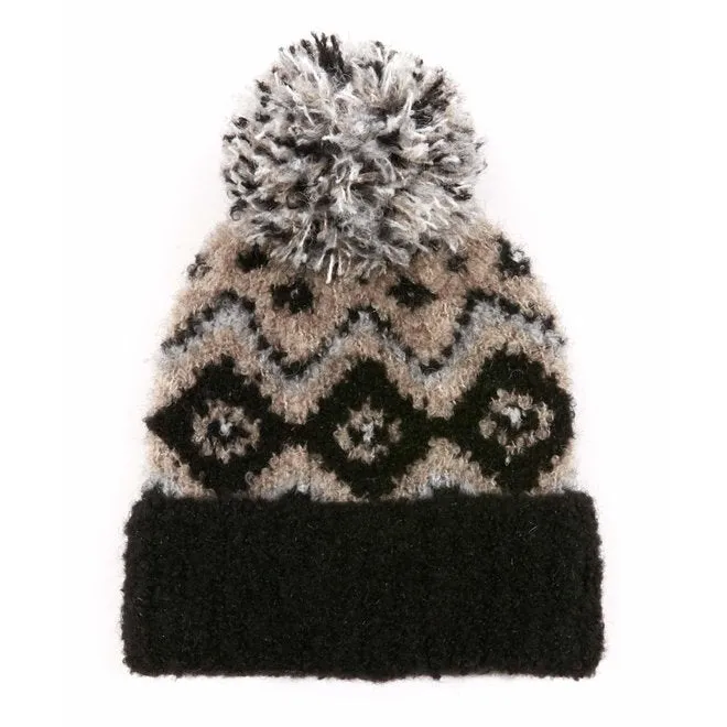 Graphic Fair Isle Pom Hat