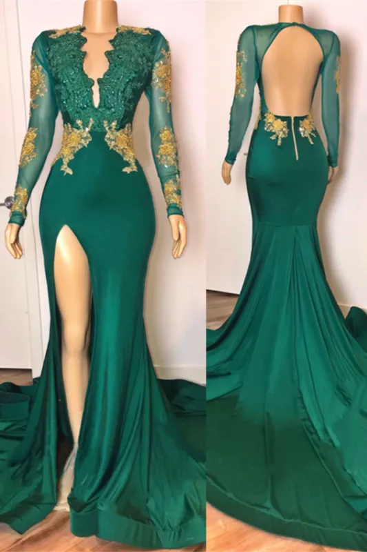 green beaded evening dresses long sleeve modest lace applique mermaid elegant evening gown 2022 robe de soiree