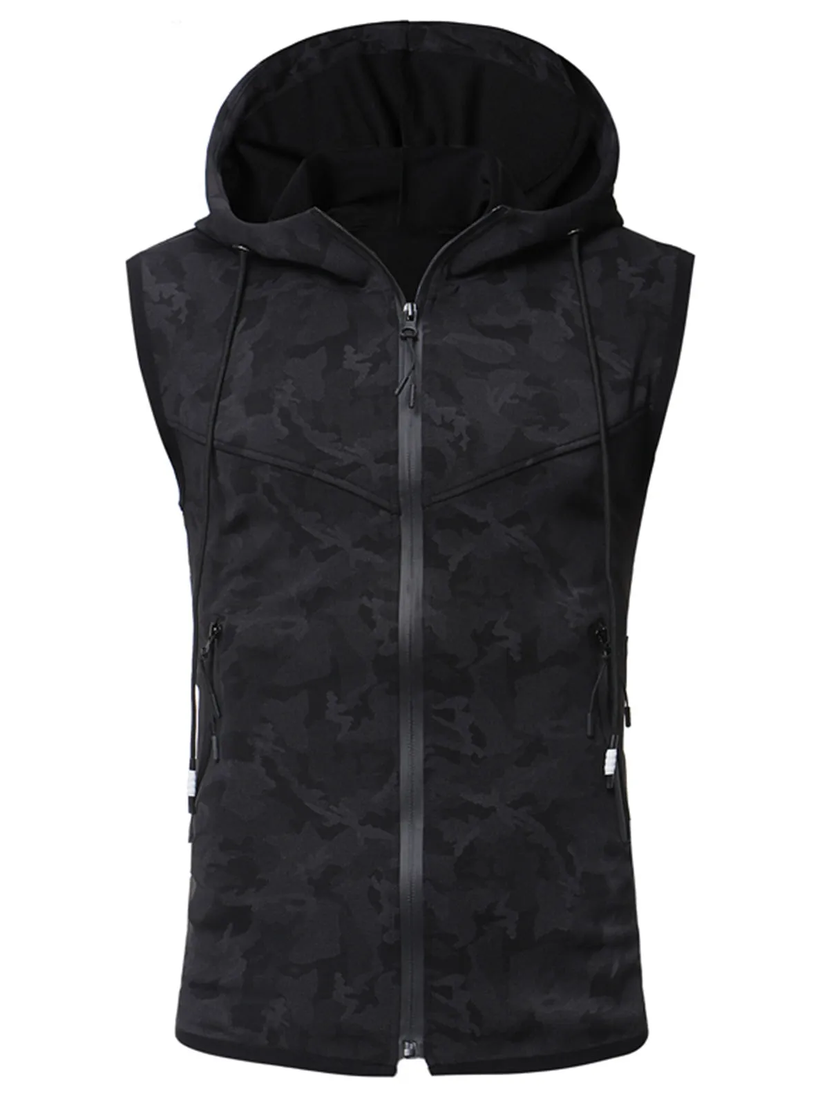 Hooded Camo Print Zip Up Tank Top