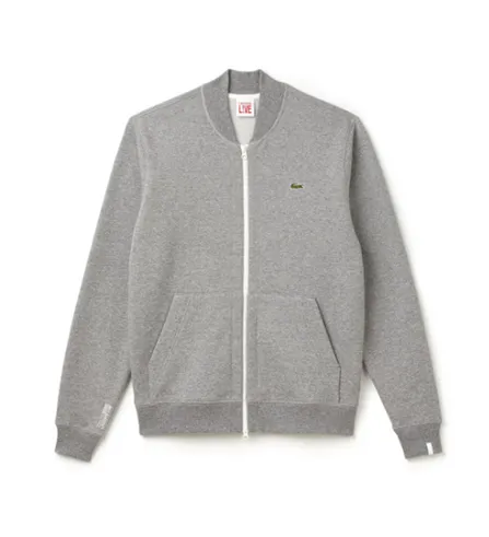 Unisex Lacoste Live Zip-Up Bomber Neck Fleece Sweatshirt in Palladium Mouline