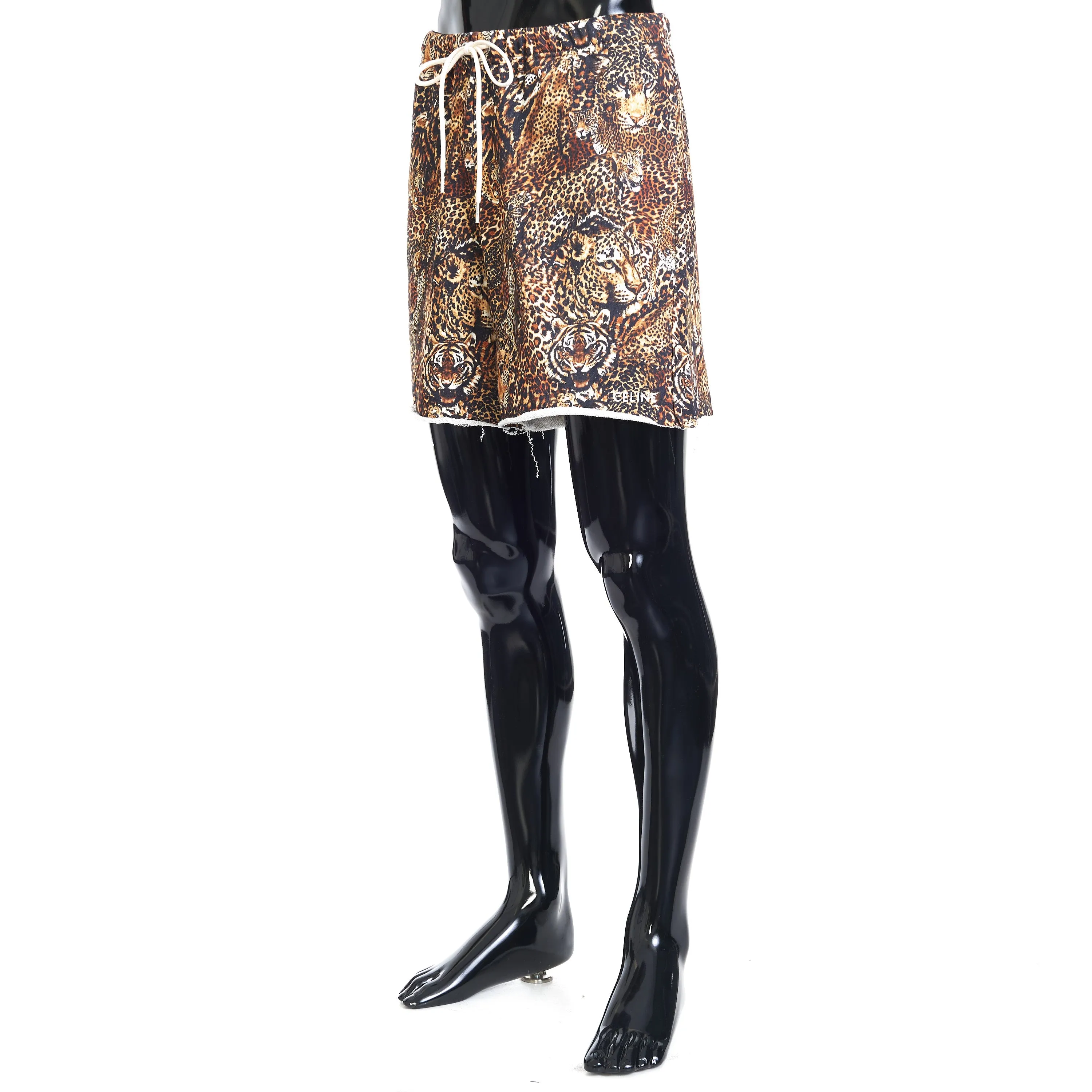 Loose Fit Celine Shorts In Cotton Fleece With Patchwork Tiger Print