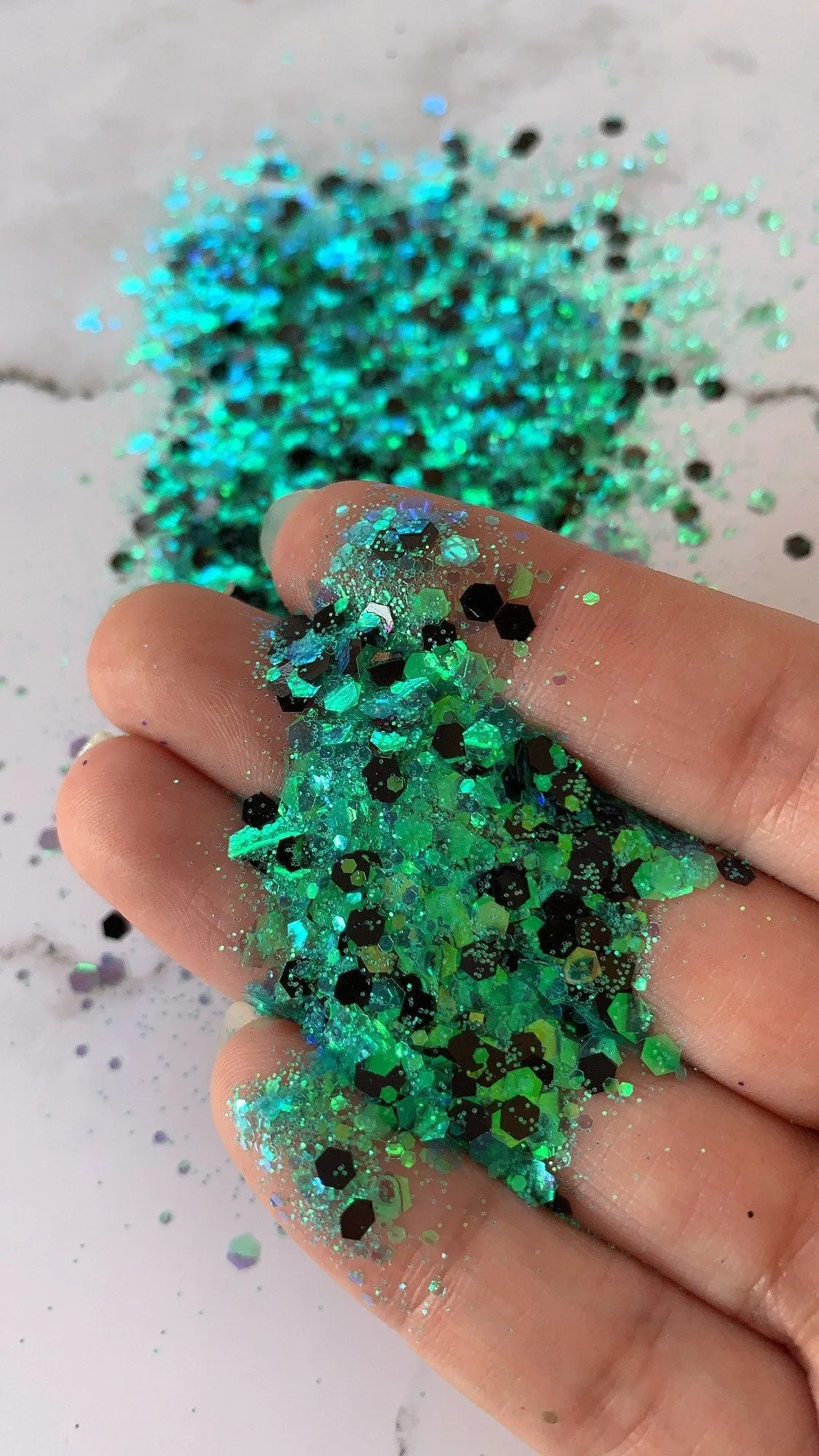 MAGIC green color shift  holographic chunky mix Halloween polyester glitter