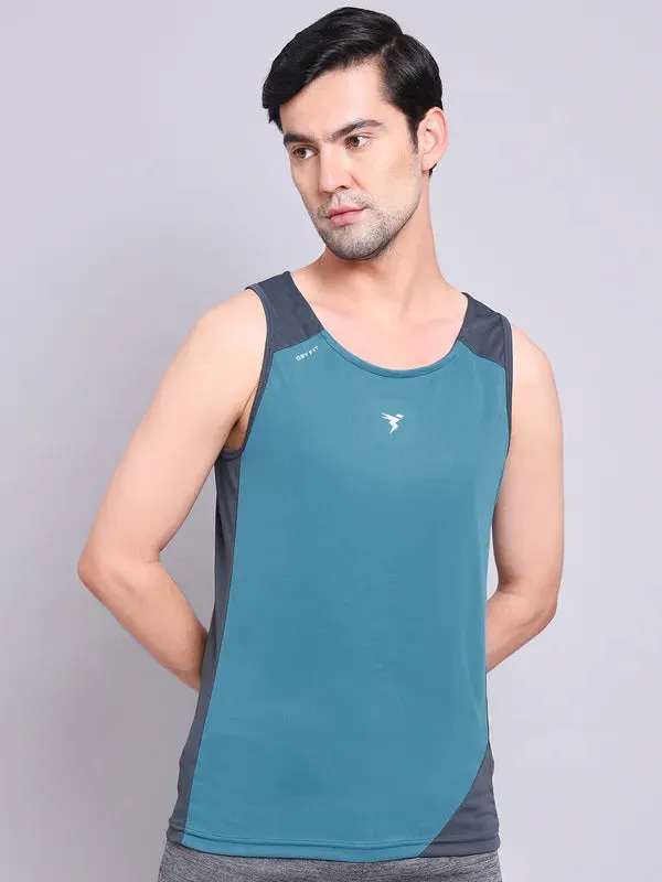 Men Colorblock Slim Fit Scoop Neck Innerwear Vest with TECHNO COOL 