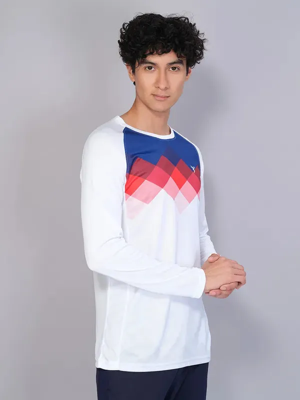 Men Geometric Slim Fit Crew Neck T-shirt with TECHNO COOL