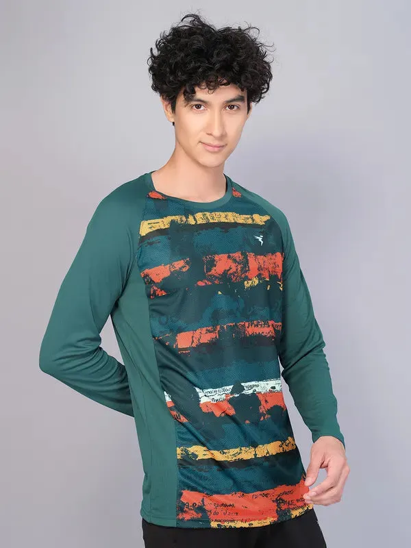 Men Geometric Slim Fit Crew Neck T-shirt with TECHNO COOL