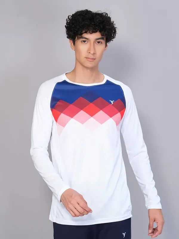 Men Geometric Slim Fit Crew Neck T-shirt with TECHNO COOL