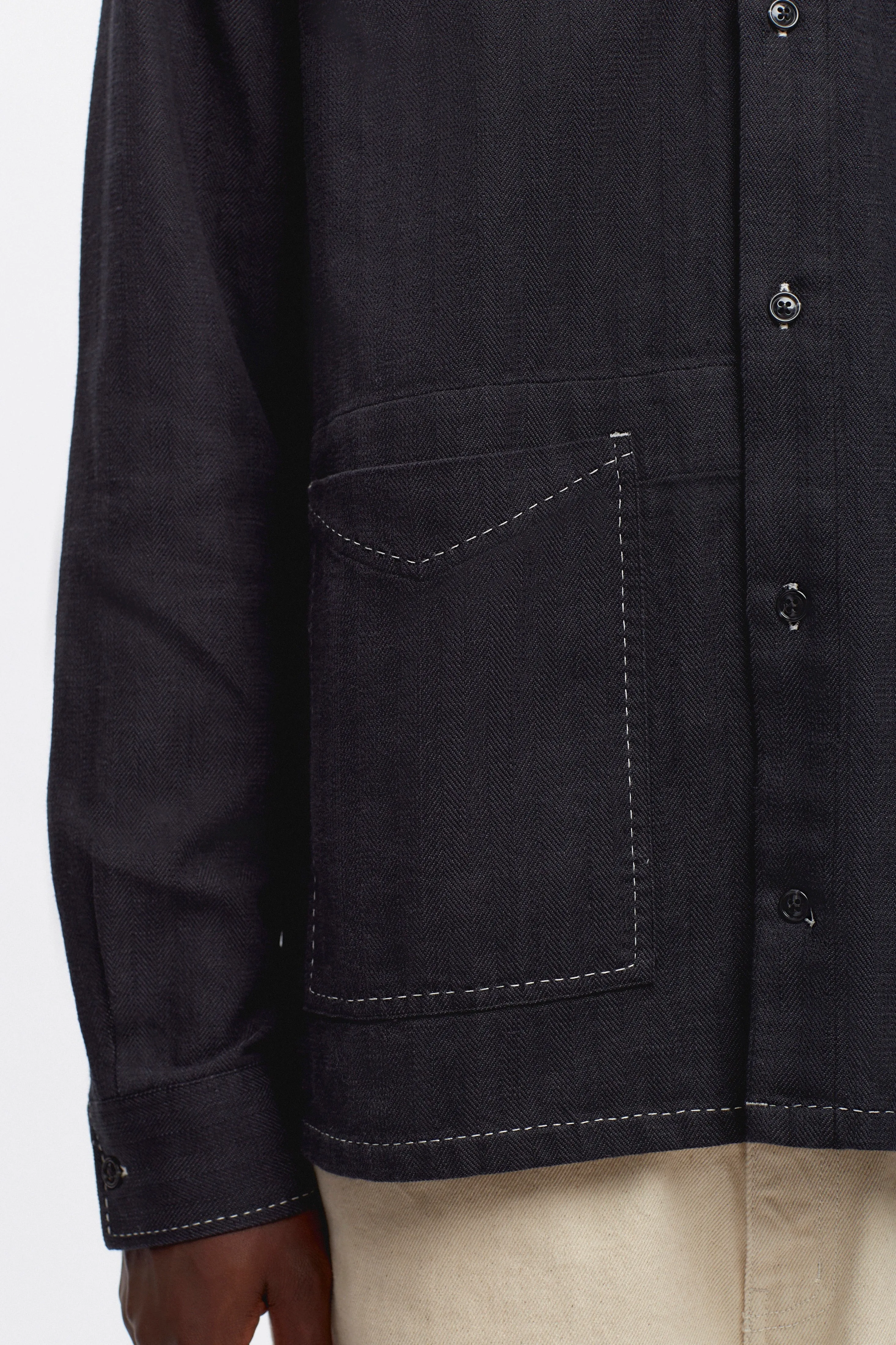 Men's Asmar Shirt in Black Herringbone