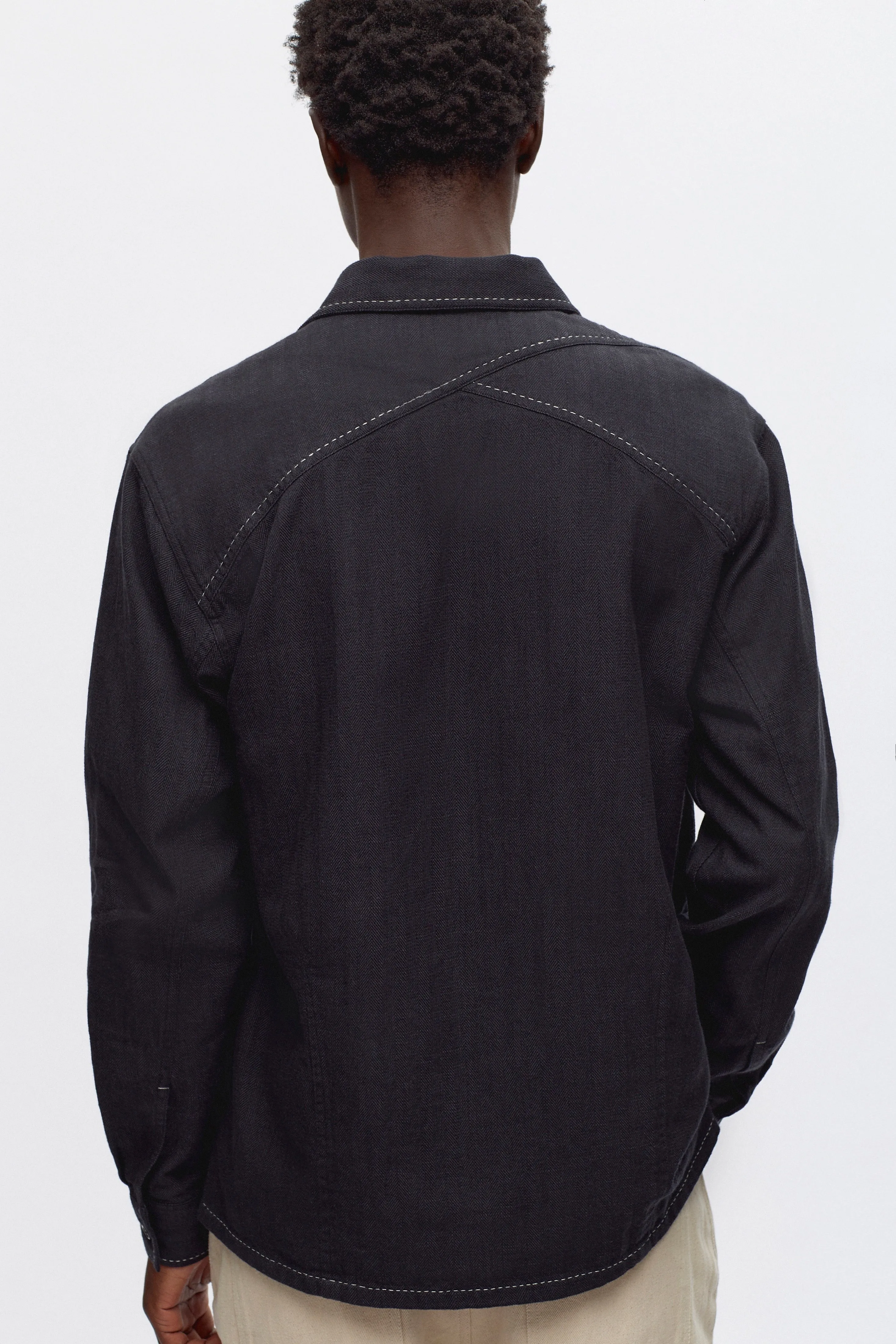 Men's Asmar Shirt in Black Herringbone