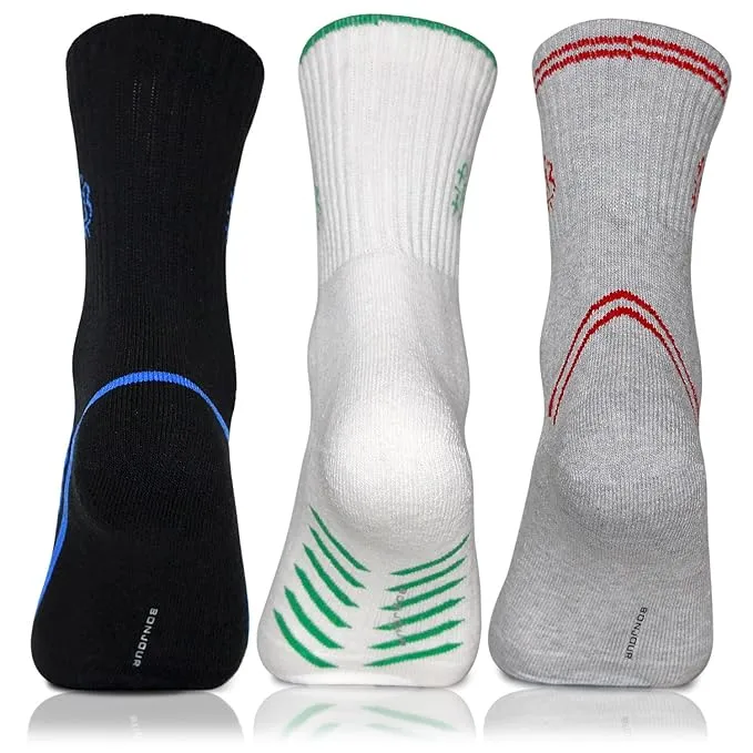 Men's Cushioned Multicolored Sports Crew Length Socks- Pack of 3