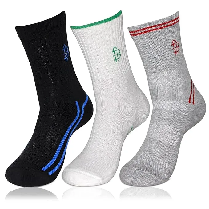 Men's Cushioned Multicolored Sports Crew Length Socks- Pack of 3