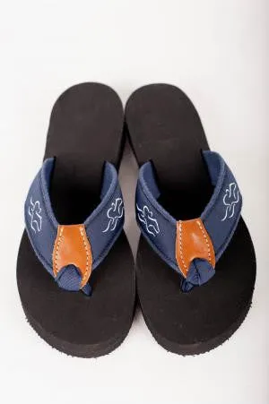 Mens Signature Horse Racing Flip Flops - Navy & White