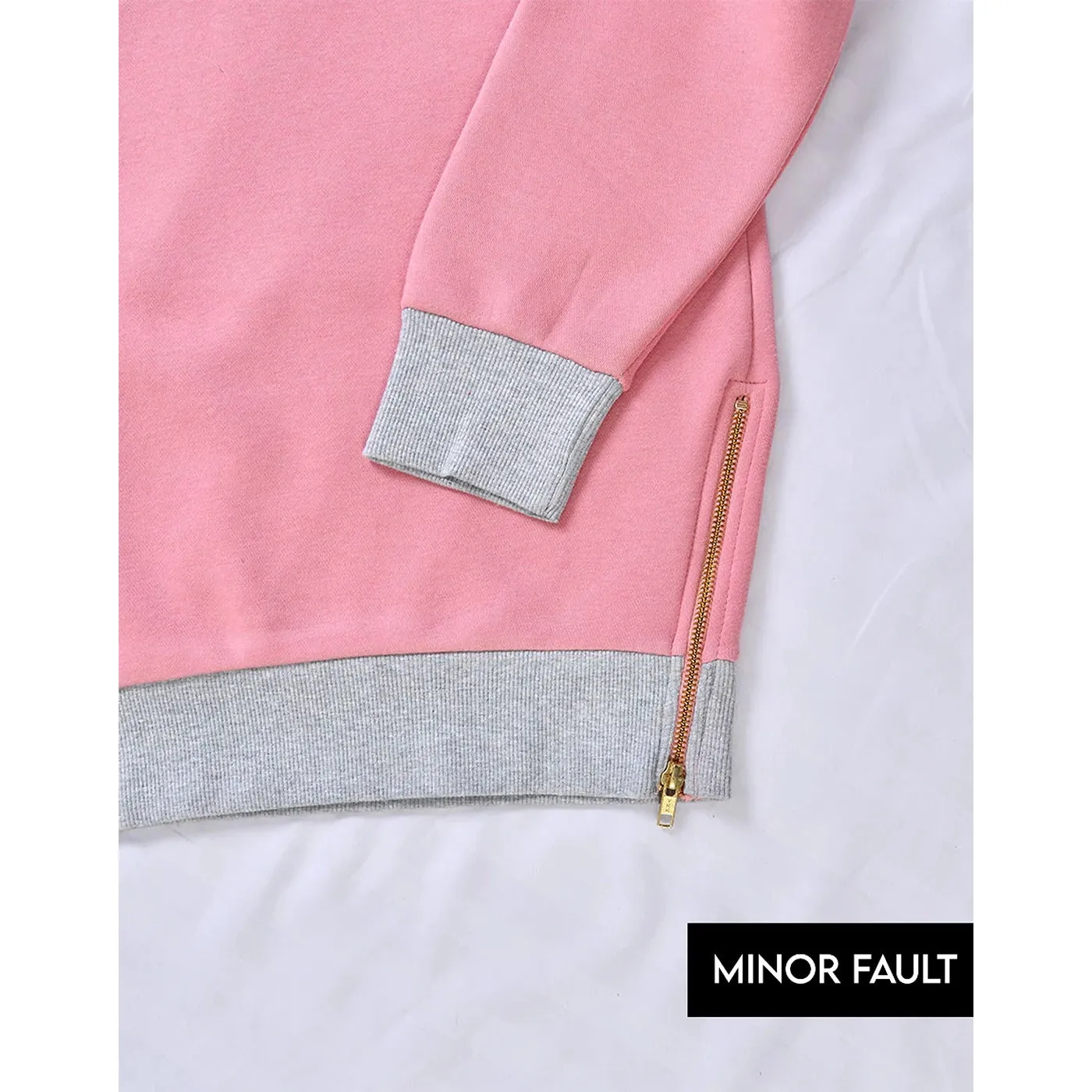 (Minor Fault) Two Tone Pink Split Zipper Sweatshirt