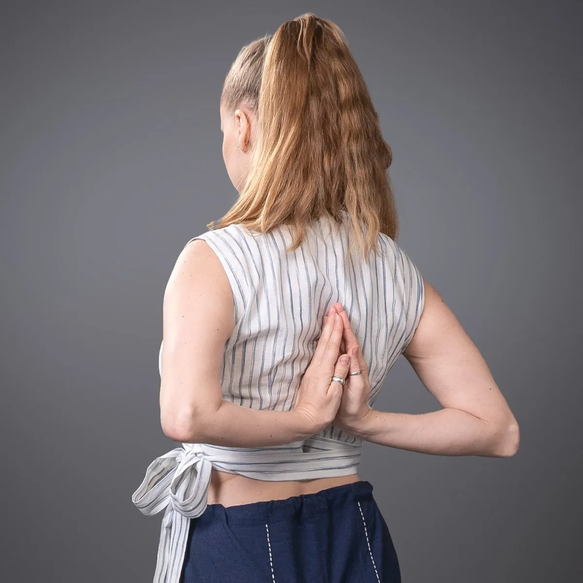 Navy-Stripe Handwoven Cotton Sleeveless Crop Top | Cotton Top for Women