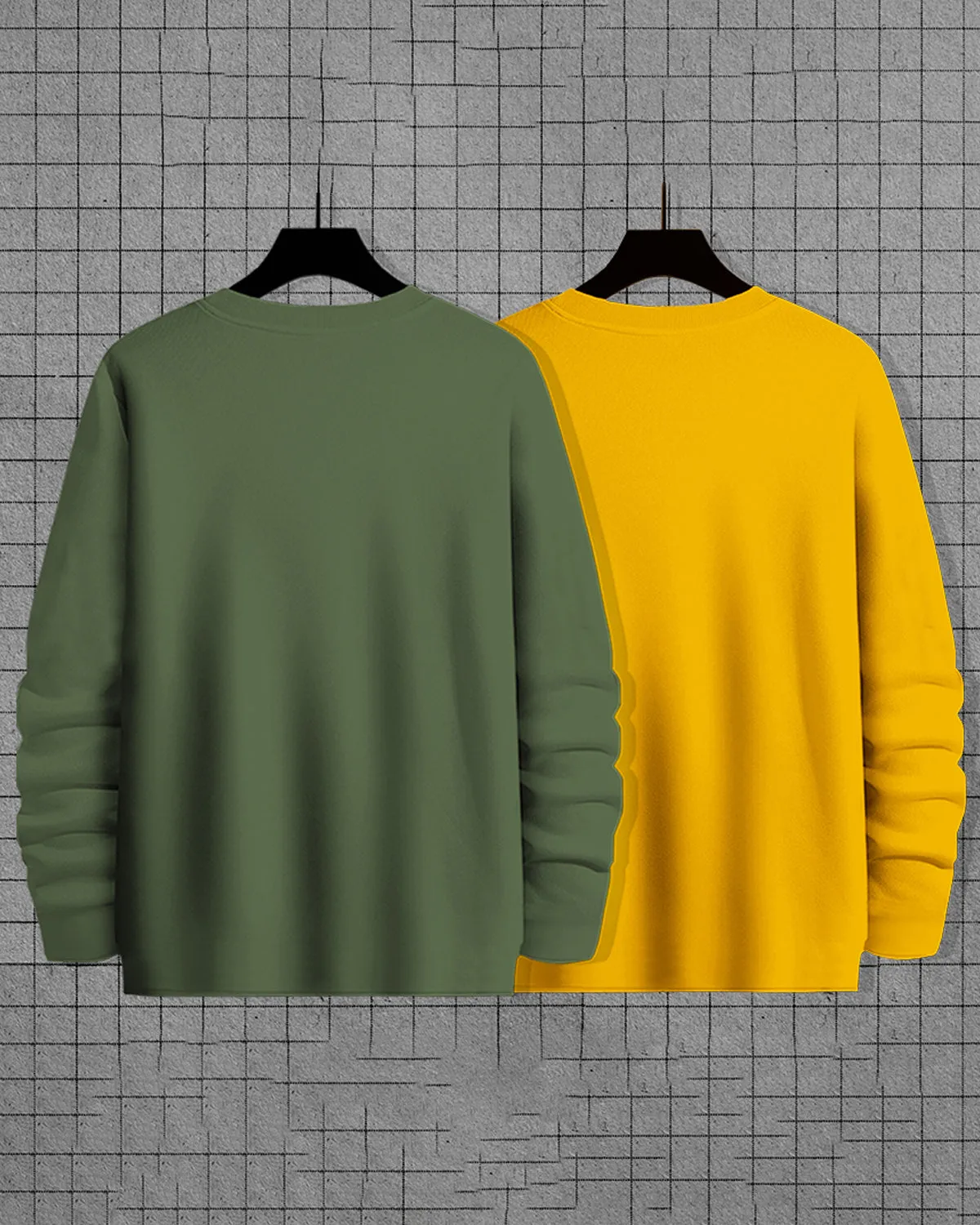 (Pack of 2) Men Full Sleeve Marshmellow T-shirts Combo | Olivegreen | Yellow