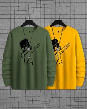 (Pack of 2) Men Full Sleeve Marshmellow T-shirts Combo | Olivegreen | Yellow