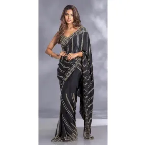 Party wear Embroidery Sequin Women's Saree Black