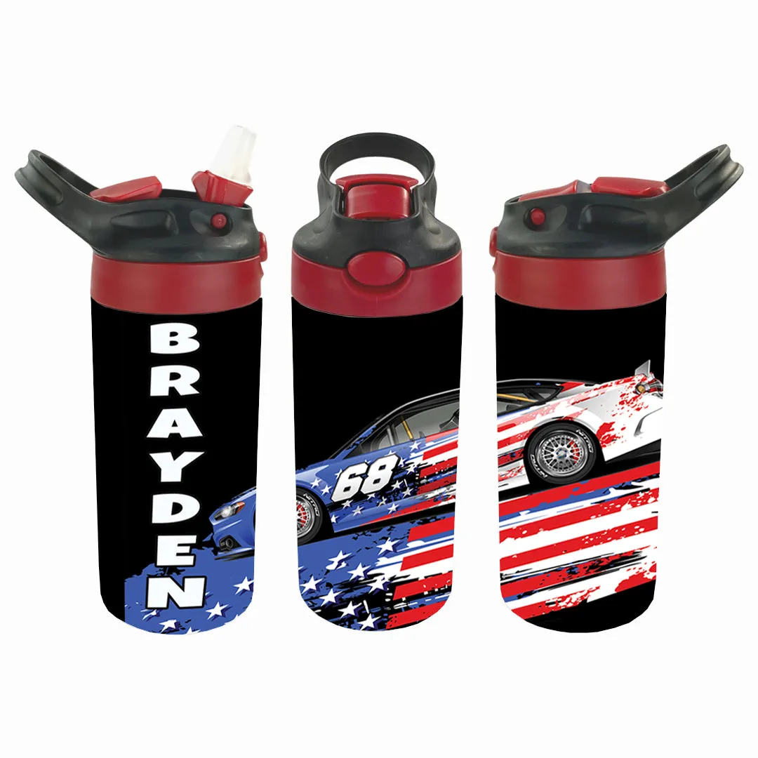 Personalized Kids' 12oz Double Walled Stainless Steel Bottle - Americana Racing