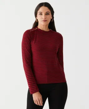 Petite Striped Tee with Zipper Detail