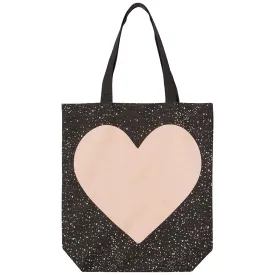 Pink Heart on Black Cotton Tote Bag