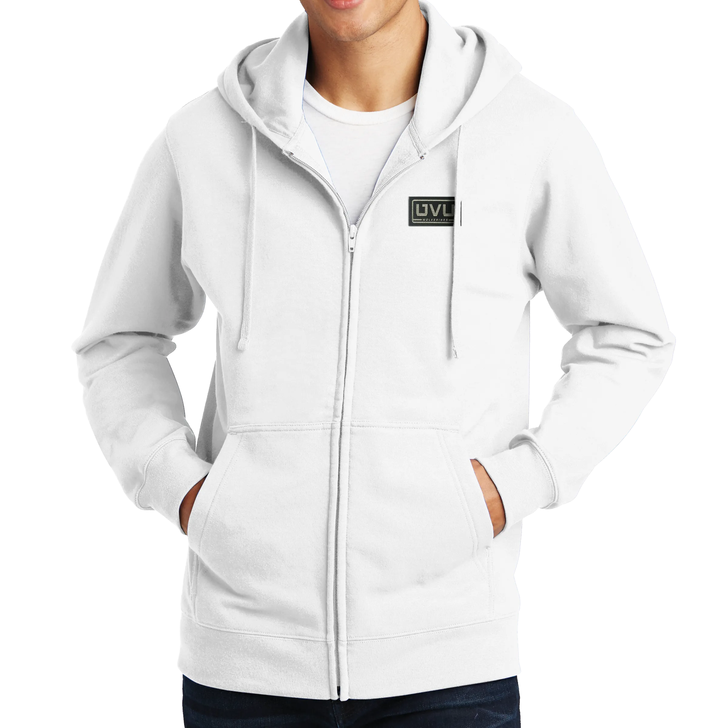 Port & Company Fan Favorite Fleece Full-Zip Hooded Sweatshirt- Pleather Mono Patch