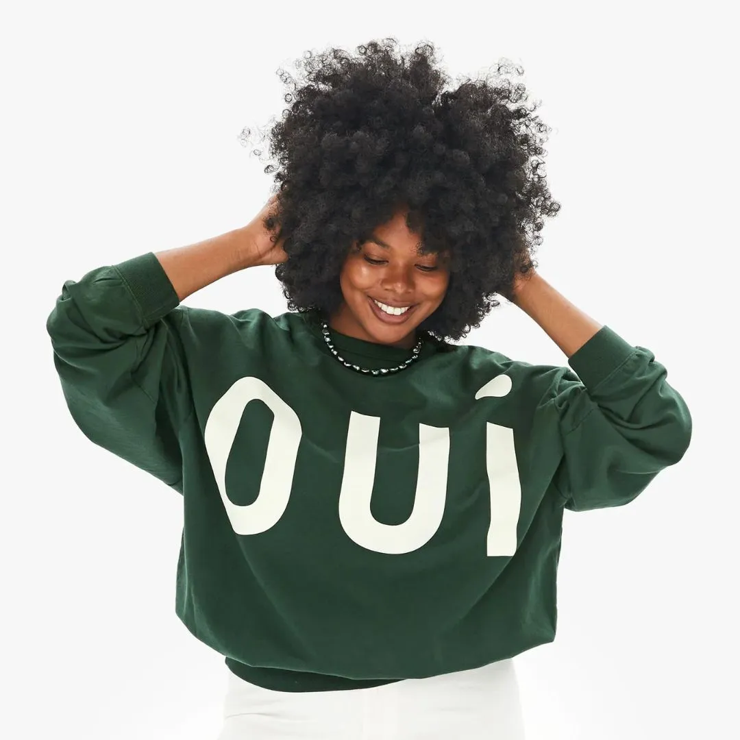 "Oui" Sweatshirt (Forest   Cream)