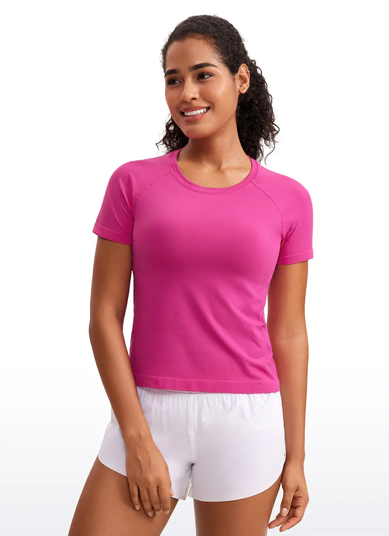 Seamless Crewneck Short Sleeve Shirts Waist Length