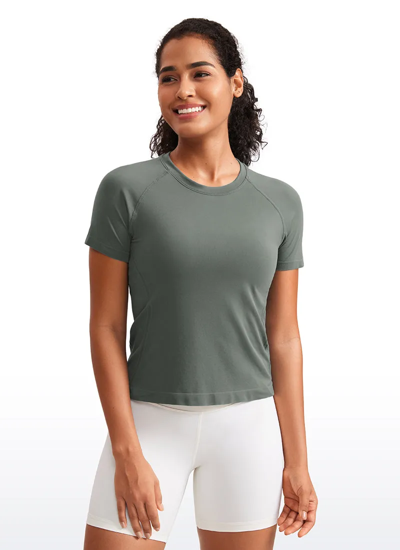 Seamless Crewneck Short Sleeve Shirts Waist Length