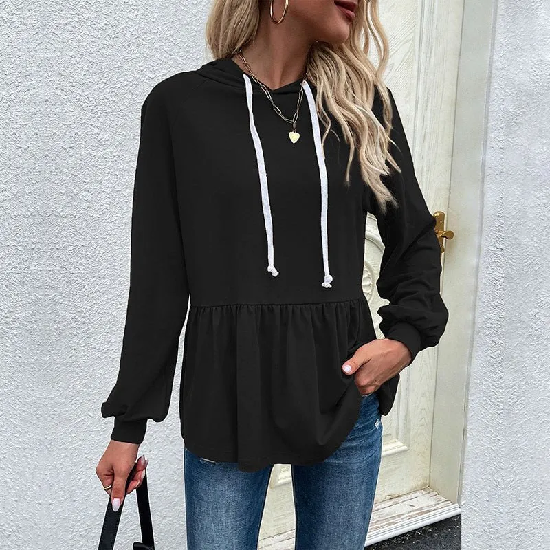 Spring Autumn Export Middle East Women Clothing Design Pullover Hooded Solid Color Hoodie