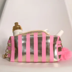 Stripy Make Up Bag - Pink