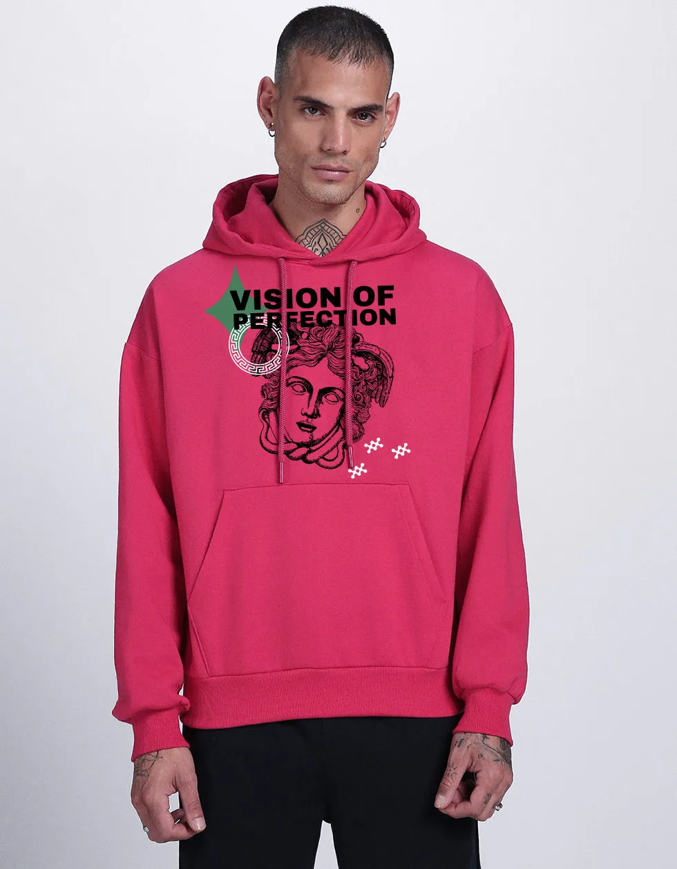 Stylish Magenta Typographic Hoodie with Front Design - Boosted by Vision of Perfection