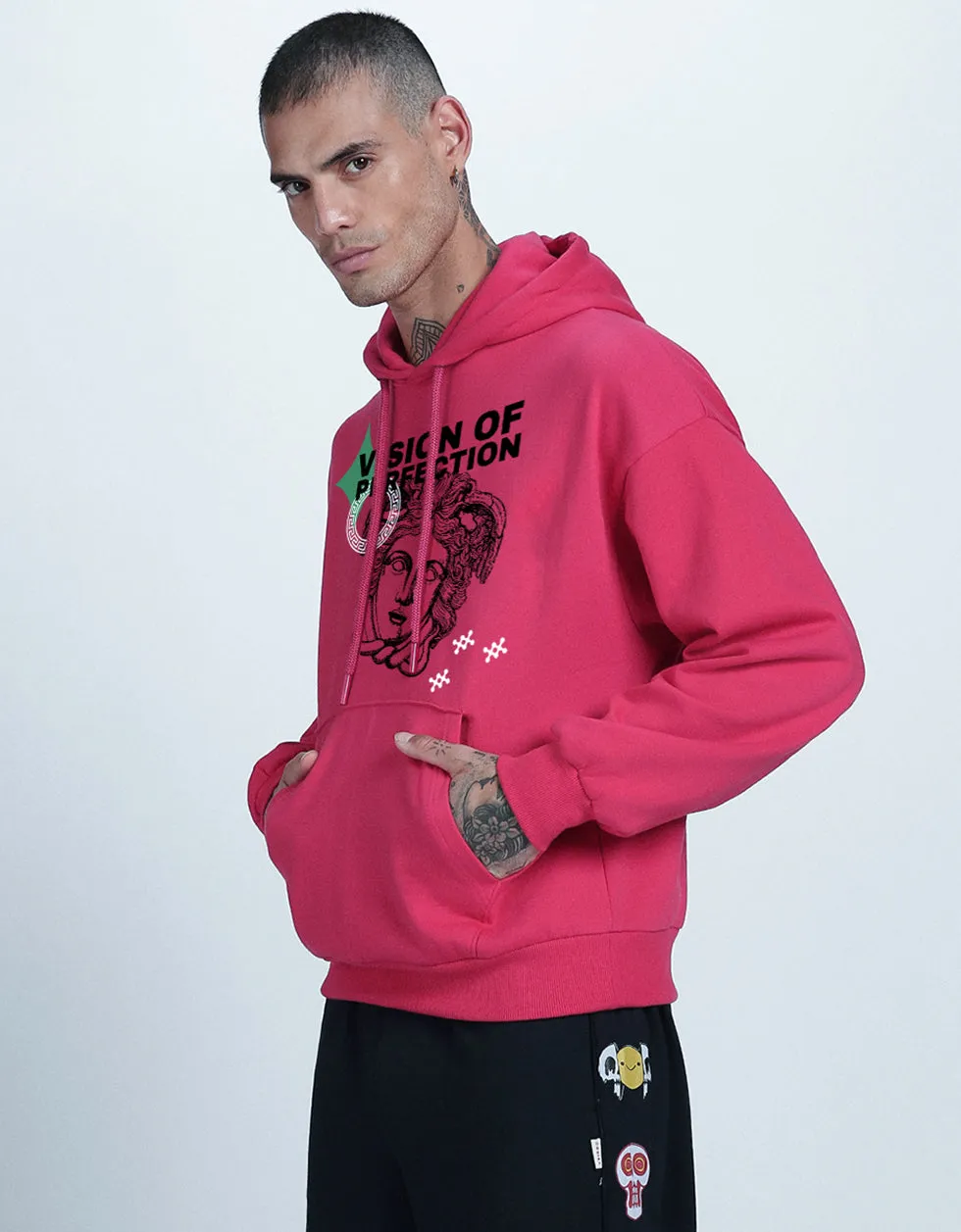 Stylish Magenta Typographic Hoodie with Front Design - Boosted by Vision of Perfection