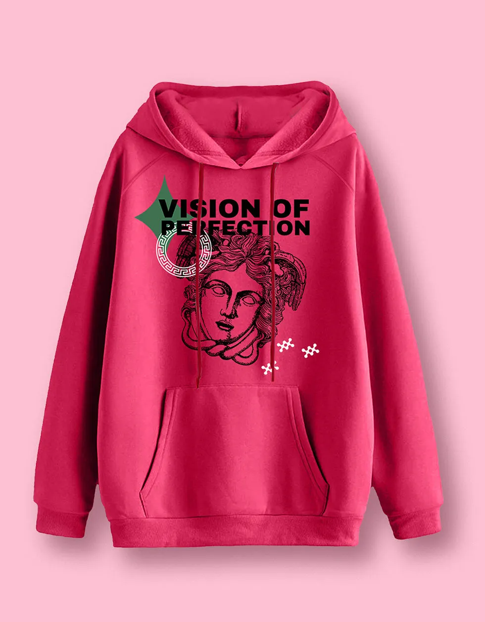 Stylish Magenta Typographic Hoodie with Front Design - Boosted by Vision of Perfection