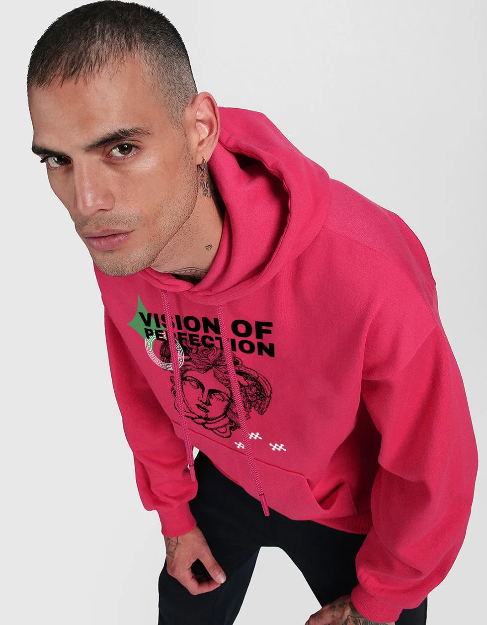 Stylish Magenta Typographic Hoodie with Front Design - Boosted by Vision of Perfection