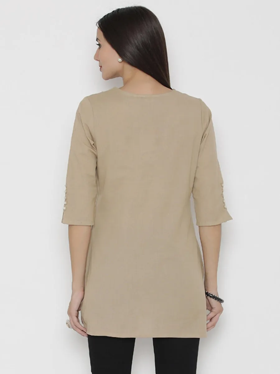 Women Beige Round Neck Solid Tunic