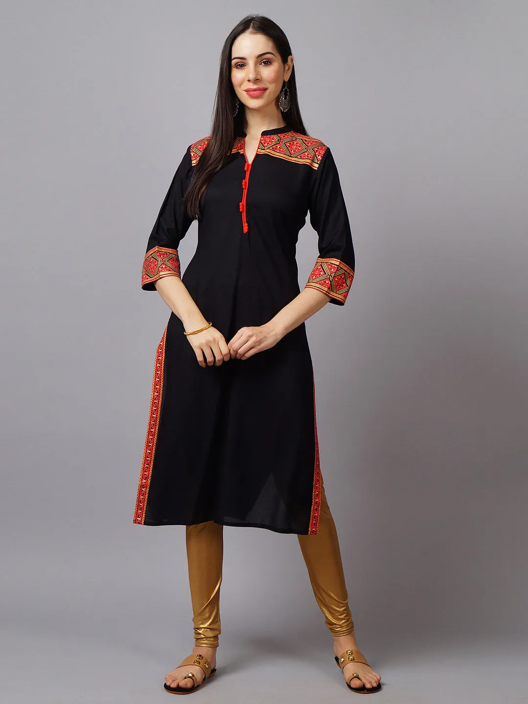 Women Black Geometric Kurta