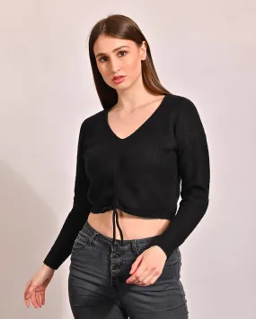 Women Black V Neck Crop Top