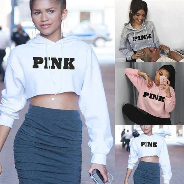 Women's Hoodies Jumper Sweatshirt Pink Cropped Top