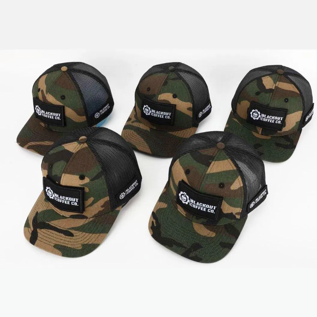 Woodland Camo Trucker Hat w/ Black Mesh & Snapback